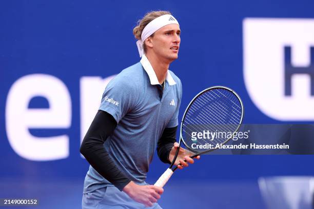 Alexander Zverev of Germany during his second round match against Jurij Rodionov of Austria on day 5 of the BMW Open at MTTC IPHITOS on April 17,...