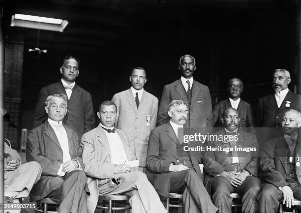 National Negro Business League Executive Committee, approx. 1910. Shows African American leaders, including Booker T. Washington seated second from...