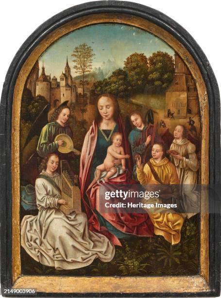 Mary with child surrounded by angels playing music, Early16th cen.. Private Collection. Creator: Master of the Morrison Triptych .
