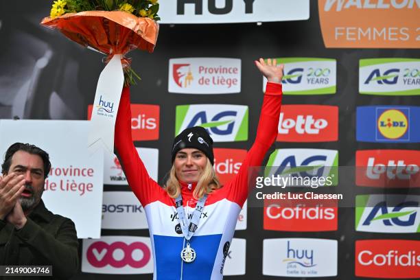 Demi Vollering of The Netherlands and Team SD Worx - Protime on second place poses on the podium ceremony after the 27th La Fleche Wallonne Feminine...