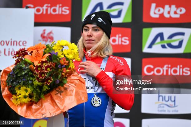 Demi Vollering of The Netherlands and Team SD Worx - Protime on second place poses on the podium ceremony after the 27th La Fleche Wallonne Feminine...