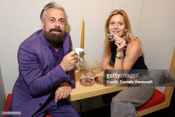 Ildo Damiano and Alessandra Cardone attend the illy Art Collection Presentation During Art Biennale 2024 on April 17, 2024 in Venice, Italy.
