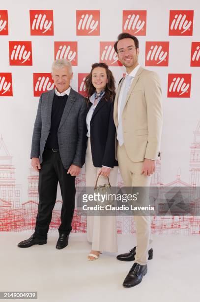 Andrea Illy, Marina Ksandr and Simon Ksandr attend the illy Art Collection Presentation During Art Biennale 2024 on April 17, 2024 in Venice, Italy.