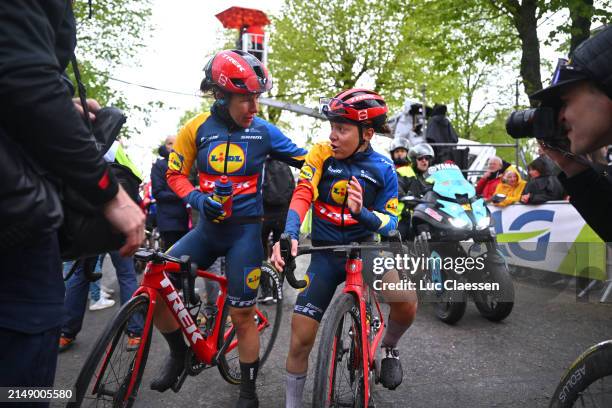 Amanda Spratt of Australia and Gaia Realini of Italy and Team Lidl - Trek react after the 27th La Fleche Wallonne Feminine 2024 a 146km one day race...