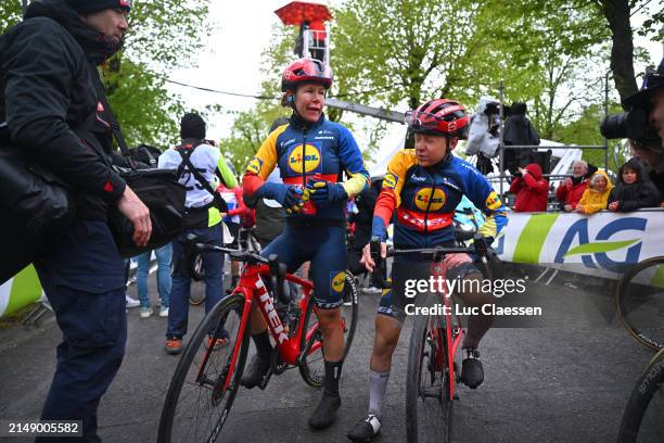 Amanda Spratt of Australia and Gaia Realini of Italy and Team Lidl - Trek react after the 27th La Fleche Wallonne Feminine 2024 a 146km one day race...