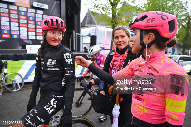 Magdeleine Vallieres of Canada and Clara Emond of Canada and Team EF Education-Cannondale react after the 27th La Fleche Wallonne Feminine 2024 a...