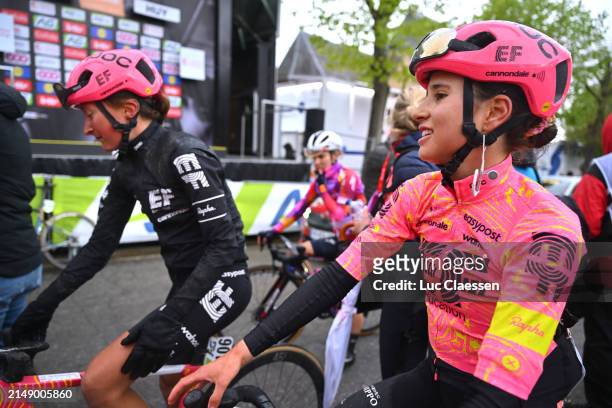 Magdeleine Vallieres of Canada and Clara Emond of Canada and Team EF Education-Cannondale react after the 27th La Fleche Wallonne Feminine 2024 a...