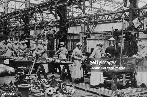 Women in brass fitting shop, Eng. [i.e. England], between circa 1915 and 1917. Women working in a brass fitting shop in England during World War I....