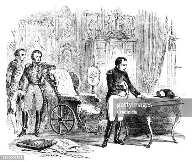 the hundred days: napoleon standing in the cabinet of louis xviii - napoleon i stock illustrations
