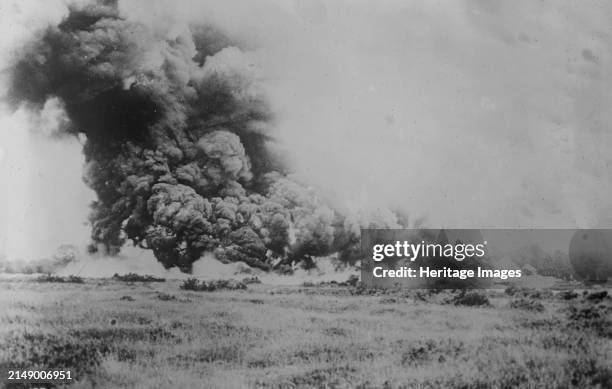 British liquid fire attack, 7 Jul 1917. Liquid fire demonstration during King George V's visit to the Gas School, Helfaut, France, July 7, 1917...