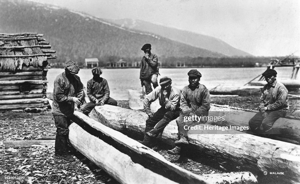Kamchadals On The River Bank Near The Baht And Logs Prepared For Hollowing Out The Baht