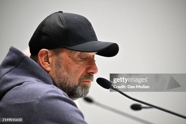 Jurgen Klopp, Manager of Liverpool FC talks to the media during the UEFA Europa League 2023/24 quarter-final second leg press conference at Gewiss...