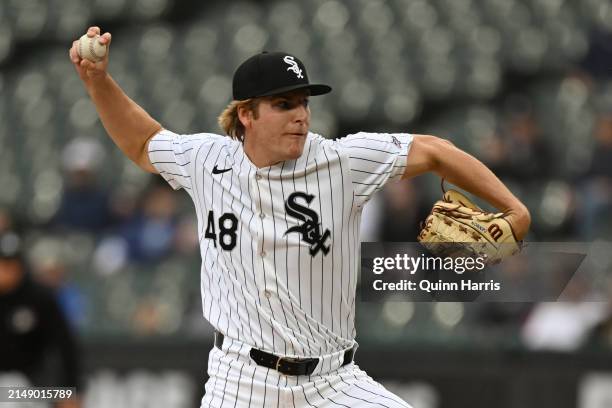 Starting pitcher Jonathan Cannon of the Chicago White Sox throws in ball in the first inning of his MLB debut during Game One of a doubleheader...