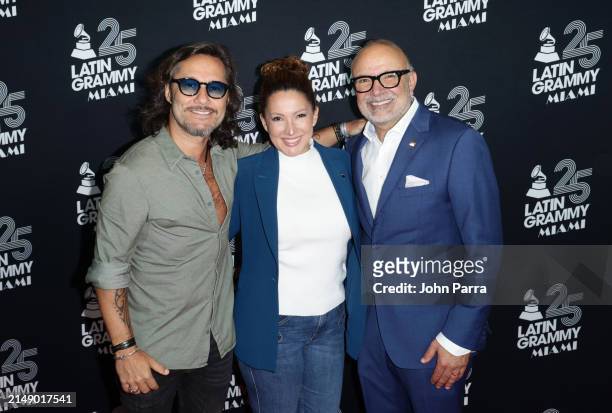Diego Torres, Erika Ender and Manuel Abud, CEO of The Latin Recording Academy attend the 25th Annual Latin GRAMMY Awards® Official Announcement on...