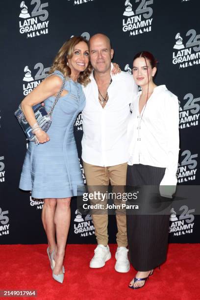 Lili Estefan, Gian Marco and Nicole Zignago attend the 25th Annual Latin GRAMMY Awards® Official Announcement on April 17, 2024 in Miami, Florida.