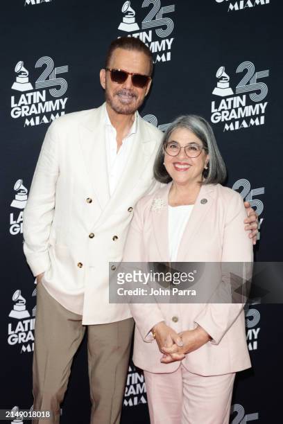 Willy Chirino and Miami-Dade County Mayor Daniella Levine Cava attend the 25th Annual Latin GRAMMY Awards® Official Announcement on April 17, 2024 in...