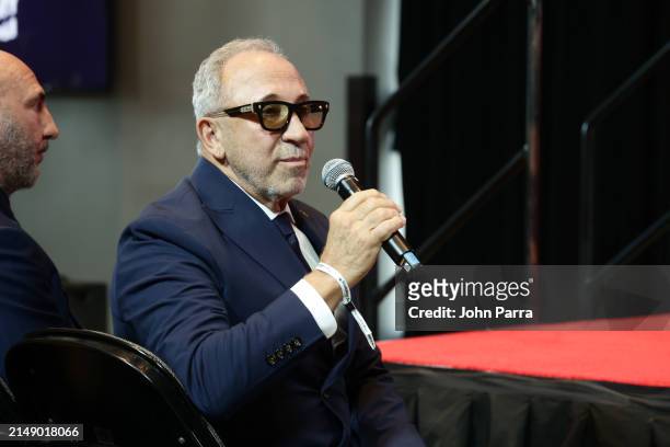 Emilio Estefan speaks during the 25th Annual Latin GRAMMY Awards® Official Announcement on April 17, 2024 in Miami, Florida.