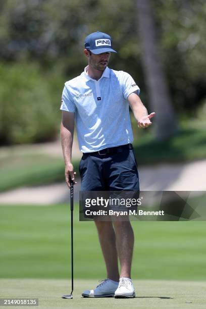 Harrison Endycott of Australia looks over a putt on the seventh green during a practice round prior to the Corales Puntacana Championship at...