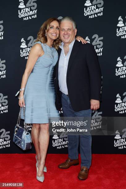 Lili Estefan and Nelson Albareda attend the 25th Annual Latin GRAMMY Awards® Official Announcement on April 17, 2024 in Miami, Florida.