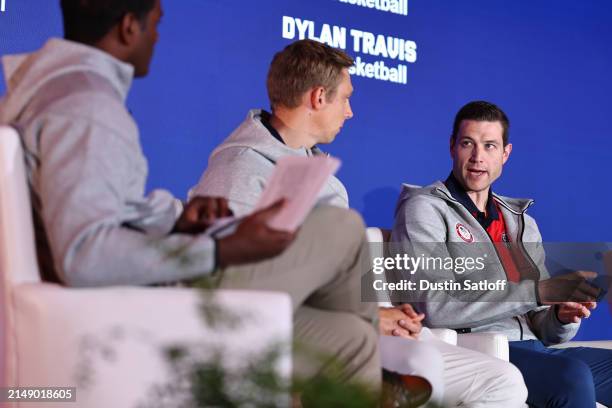 3x3 Basketball athlete Jimmer Fredette speaks during the Team USA Media Summit at Marriott Marquis Hotel on April 17, 2024 in New York City.