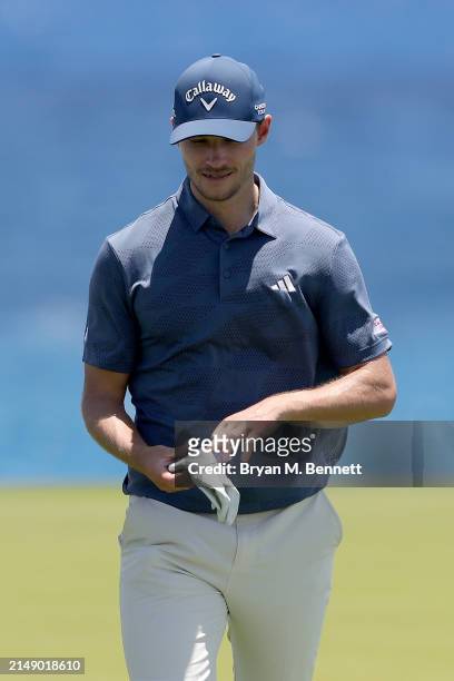 Nicolai Højgaard of Denmark looks on from the ninth tee during a practice round prior to the Corales Puntacana Championship at Puntacana Resort &...