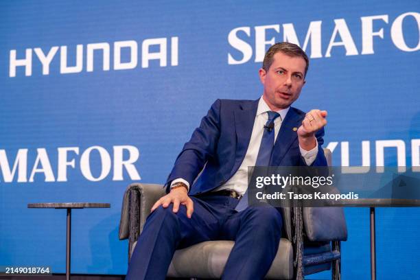 Pete Buttigieg, U.S. Secretary of Transportation and Ben Smith, Editor-In-Chief, Semafor chat at The Semafor 2024 World Economy Summit on April 17,...