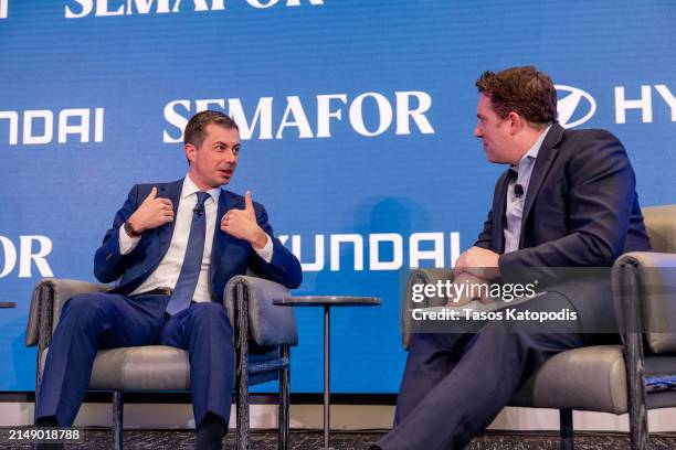 Pete Buttigieg, U.S. Secretary of Transportation and Ben Smith, Editor-In-Chief, Semafor chat at The Semafor 2024 World Economy Summit on April 17,...