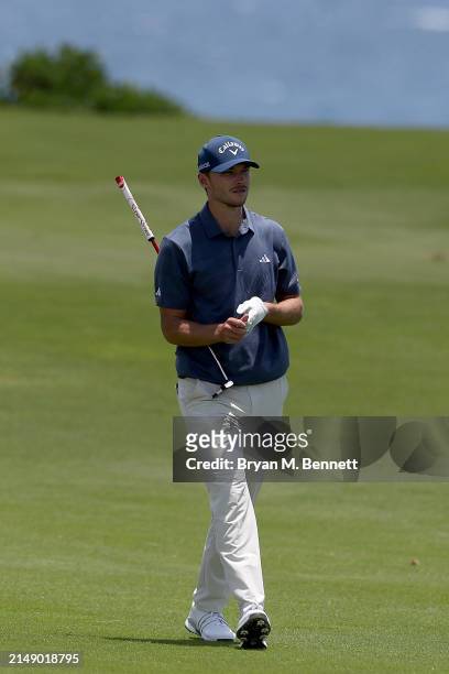 Nicolai Højgaard of Denmark looks on from the eighth fairway during a practice round prior to the Corales Puntacana Championship at Puntacana Resort...