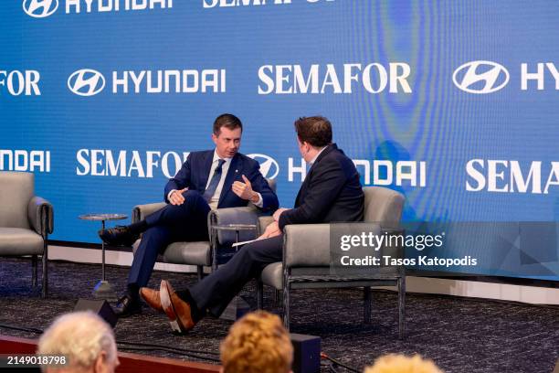 Pete Buttigieg, U.S. Secretary of Transportation and Ben Smith, Editor-In-Chief, Semafor chat at The Semafor 2024 World Economy Summit on April 17,...