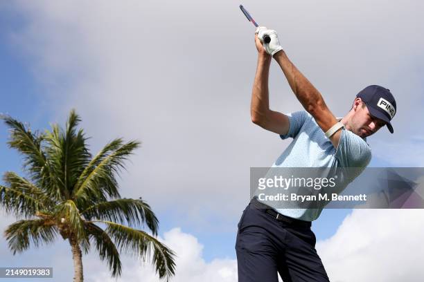 Alex Smalley of the United States plays his shot from the second tee during a practice round prior to the Corales Puntacana Championship at Puntacana...