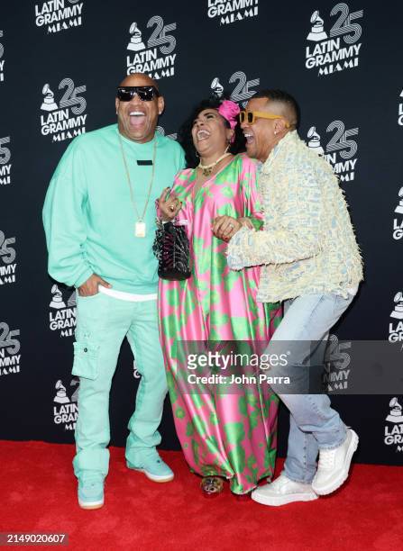 Alexander Delgado, Aymee Nuviola and Randy Malcom attend the 25th Annual Latin GRAMMY Awards® Official Announcement on April 17, 2024 in Miami,...