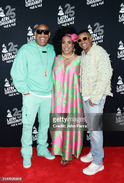 Alexander Delgado, Aymee Nuviola and Randy Malcom of Gente de Zona attend the 25th Annual Latin GRAMMY Awards® Official Announcement on April 17,...