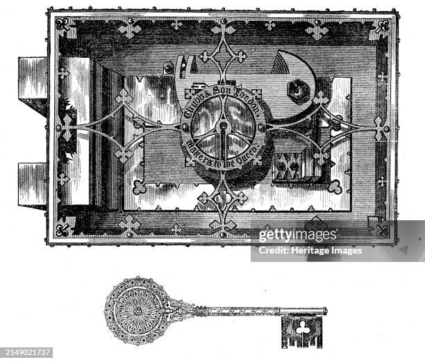 The International Exhibition: Chubbs' safe-lock and key, 1862. '...a very massive fire-proof wrought-iron safe for bankers' use, upwards of seven...