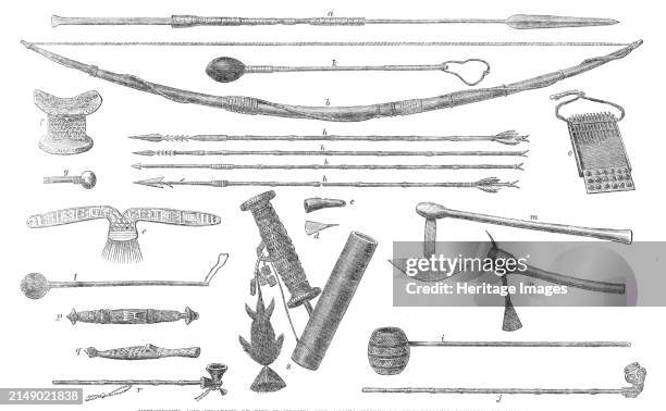 Implements and weapons of the Manganja and Ajawa tribes of the Zambesi Country, in Africa, 1864. 'Mr. Waghorn has...permitted us to make drawings of...