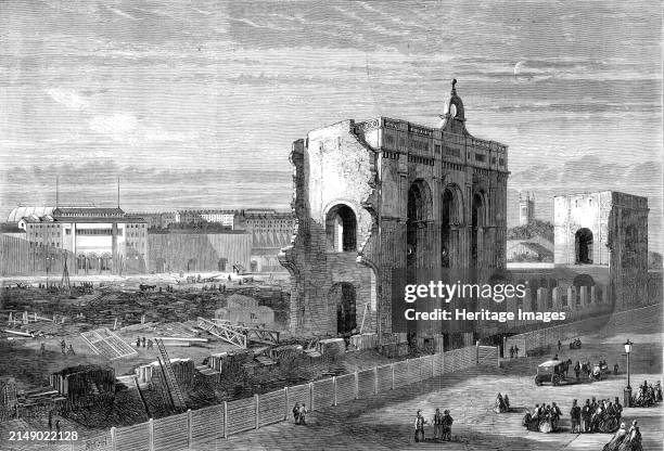 Ruins of the Great Exhibition Building of 1862, [London], . Engraving from a sketch '...looking in an easterly direction along the...