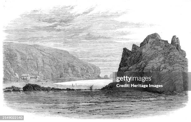 Cave Rock, Port Lyttelton, New Zealand, 1864. 'The picturesque scenery of the cliffs on each side of the entrance to the harbour of Lyttelton, in the...