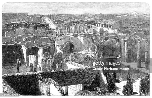 Recent discoveries in the buried city of Pompeii: general view of the excavations, 1864. Engraving from a photograph '...placed at our disposal by...