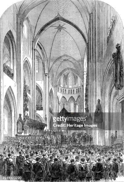 Burial of the late King of Denmark: the coffin being borne to the mausoleum at the close of the funeral service in Roeskilde Catheral, 1864. 'At...