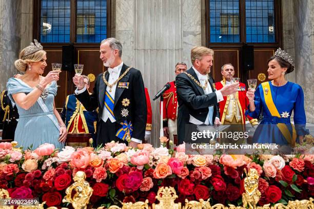 King Willem-Alexander of The Netherlands, Queen Maxima of The Netherlands, King Felipe of Spain and Queen Letizia of Spain attend the official state...