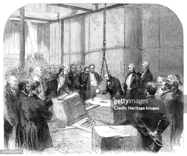 Laying the Foundation-Stone of the Thames Embankment at Whitehall Stairs, 1864. Mr John Thwaites, chairman of the Metropolitan Board of Works,...