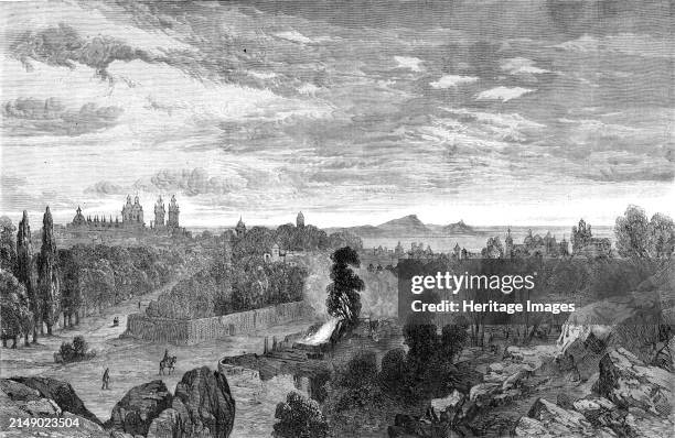 View of Lima, the capital of Peru, 1864. Engraving from a sketch by David Powell, '...taken from the foot of the hill, San Cristoval, at the end of...