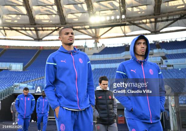 Tijjani Reijnders and Malick Thiaw look on during a pitch inspection before the UEFA Europa League 2023/24 quarter-final second leg training and...