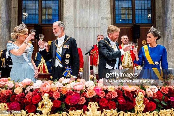 King Willem-Alexander of The Netherlands, Queen Maxima of The Netherlands, King Felipe of Spain and Queen Letizia of Spain attend the official state...
