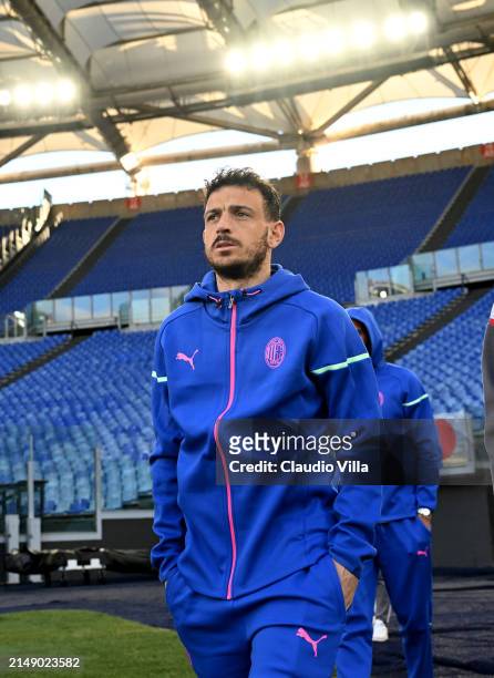 Alessandro Florenzi of AC Milan looks on during a pitch inspection before the UEFA Europa League 2023/24 quarter-final second leg training and press...