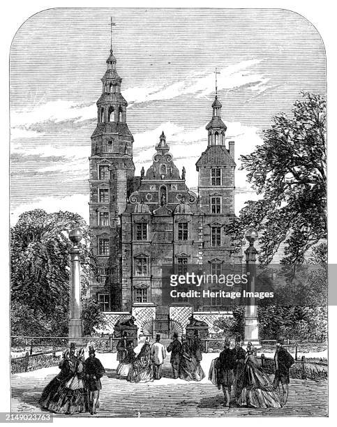 The Prince and Princess of Wales at at the gate of Rosenborg Castle, [Copenhagen, Denmark], 1864. The future King Edward VII and Queen Alexandra in...