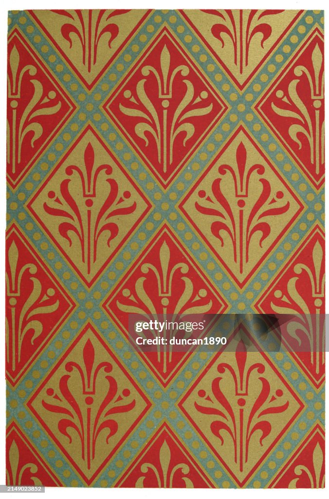 Polychromatic Pattern Victorian Diaper Pattern In Gold Diamond Floral Motifs Polychromatic ...