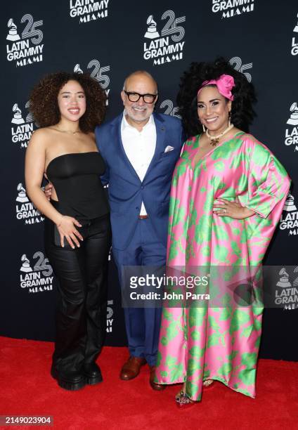Paola Guanche, Manuel Abud, CEO of The Latin Recording Academy and Aymée Nuviola attend the 25th Annual Latin GRAMMY Awards® Official Announcement on...