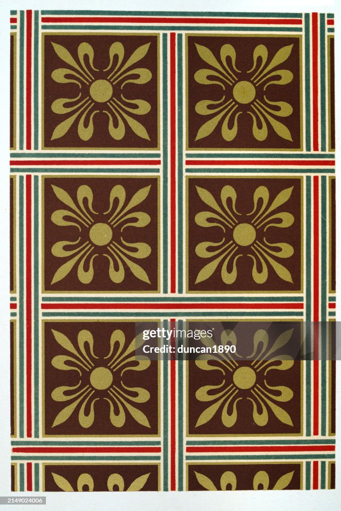 Polychromatic Pattern Victorian Diaper Pattern In Gold Square Motifs Polychromatic Decoration ...