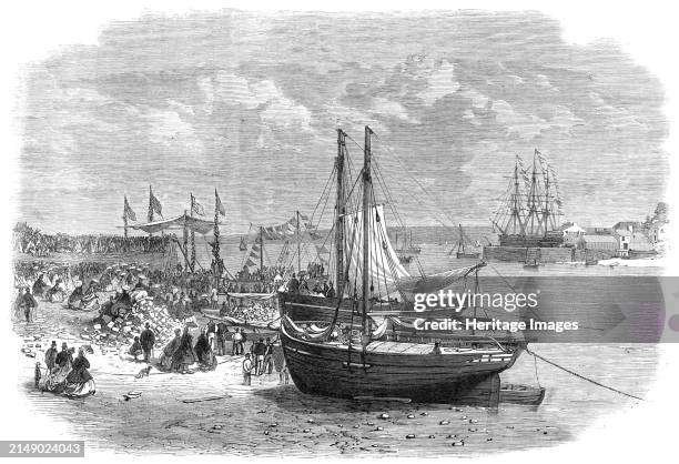 Laying the foundation-stone of the Hubberston Dock at Milford Haven, 1864. 'The foundation-stone...was laid on Thursday, the 11th August, by Mrs....