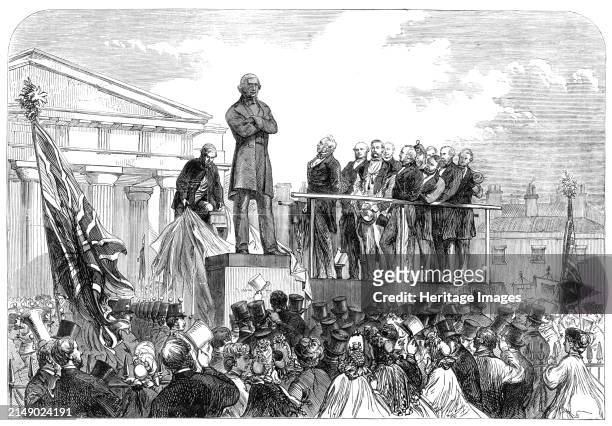 Lord Palmerston inaugurating the statue of the late Sir G. C. Lewis at Hereford, 1864. The British prime minister unveils a statue by Carlo...
